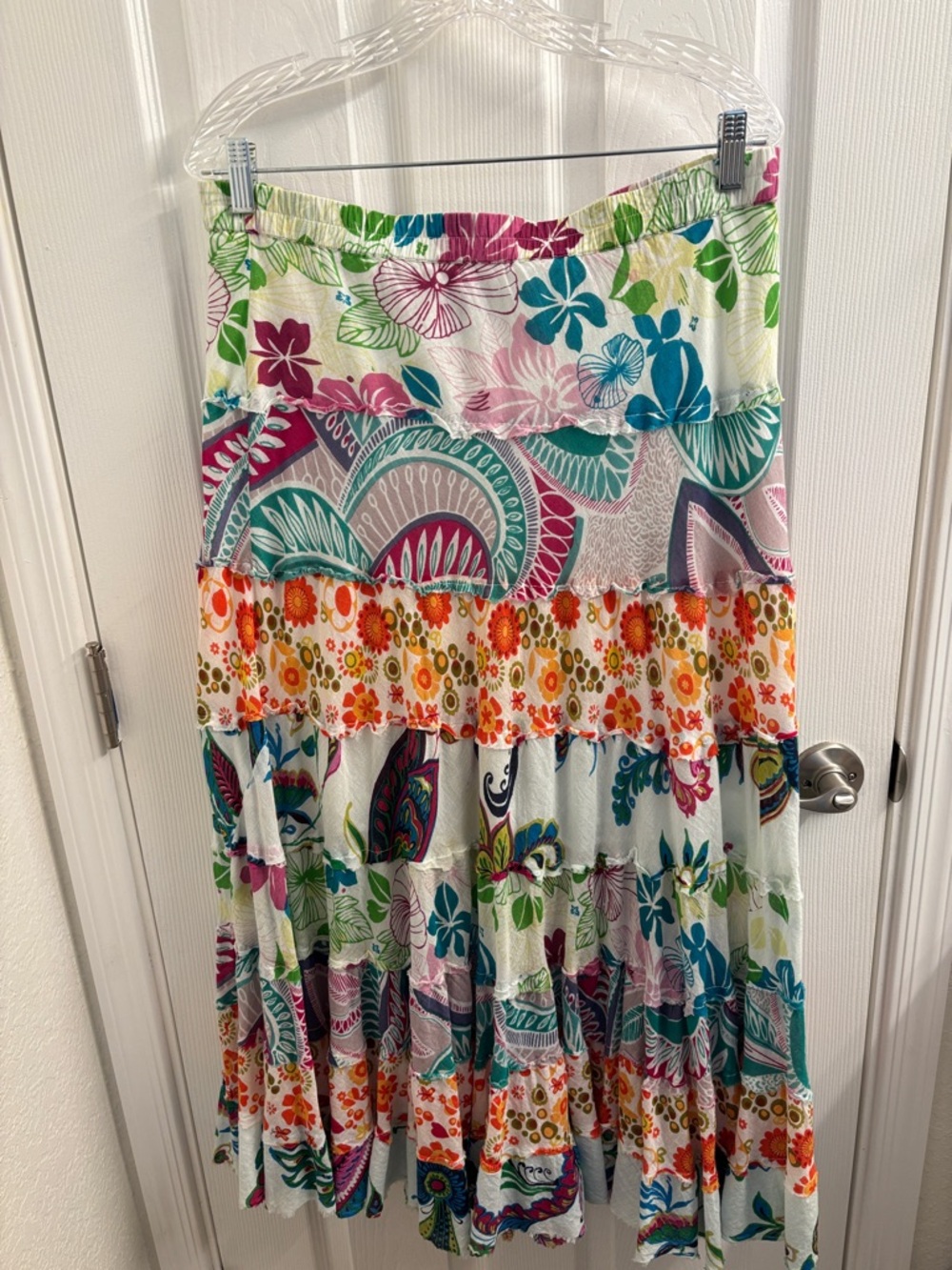 Amazing SACRED THREADS Boho Funky Cottage Ruffle Tiered Floral Maxi Skirt- Large